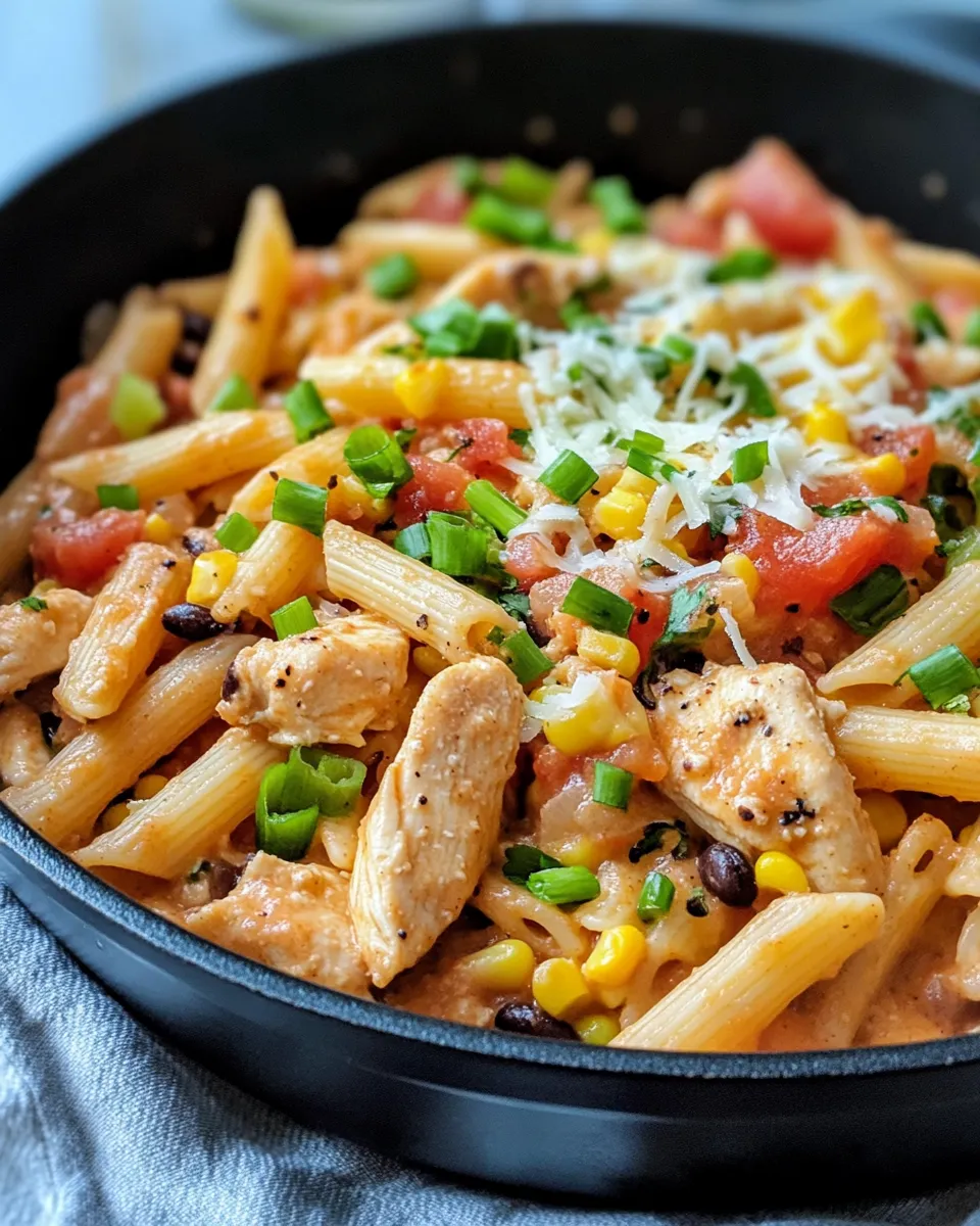 Delicious Southwest Chicken Pasta Skillet food shot