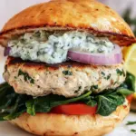 Delicious Spinach and Feta Turkey Burger with Tzatziki Sauce photo
