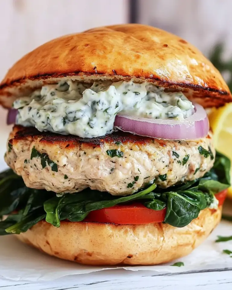 Delicious Spinach and Feta Turkey Burger with Tzatziki Sauce photo