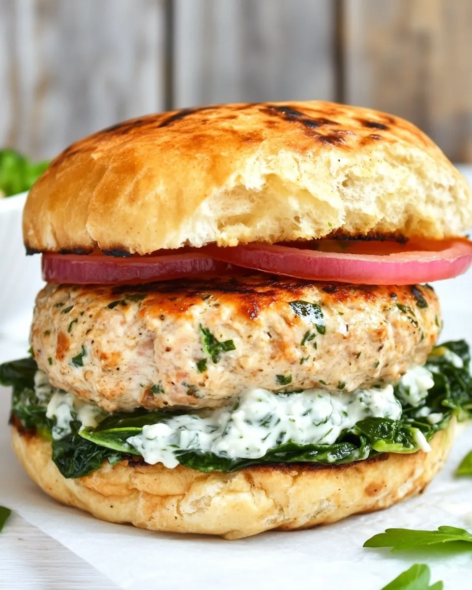 Healthy Spinach and Feta Turkey Burger with Tzatziki Sauce dish photo