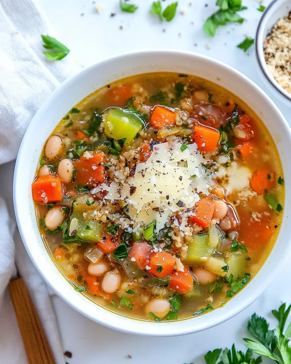 Homemade Tuscan Vegetable Soup with White Beans and Parmesan photo