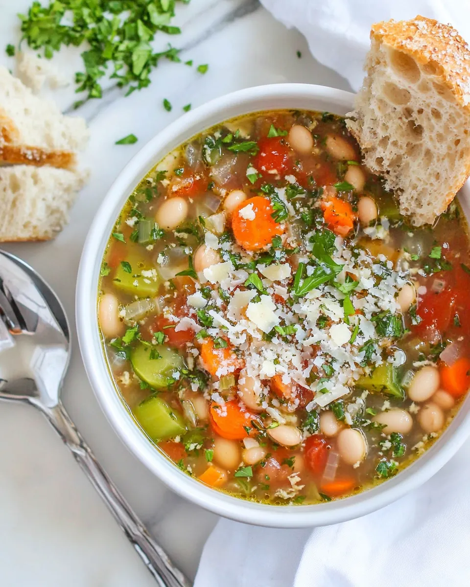 Classic Tuscan Vegetable Soup with White Beans and Parmesan dish photo