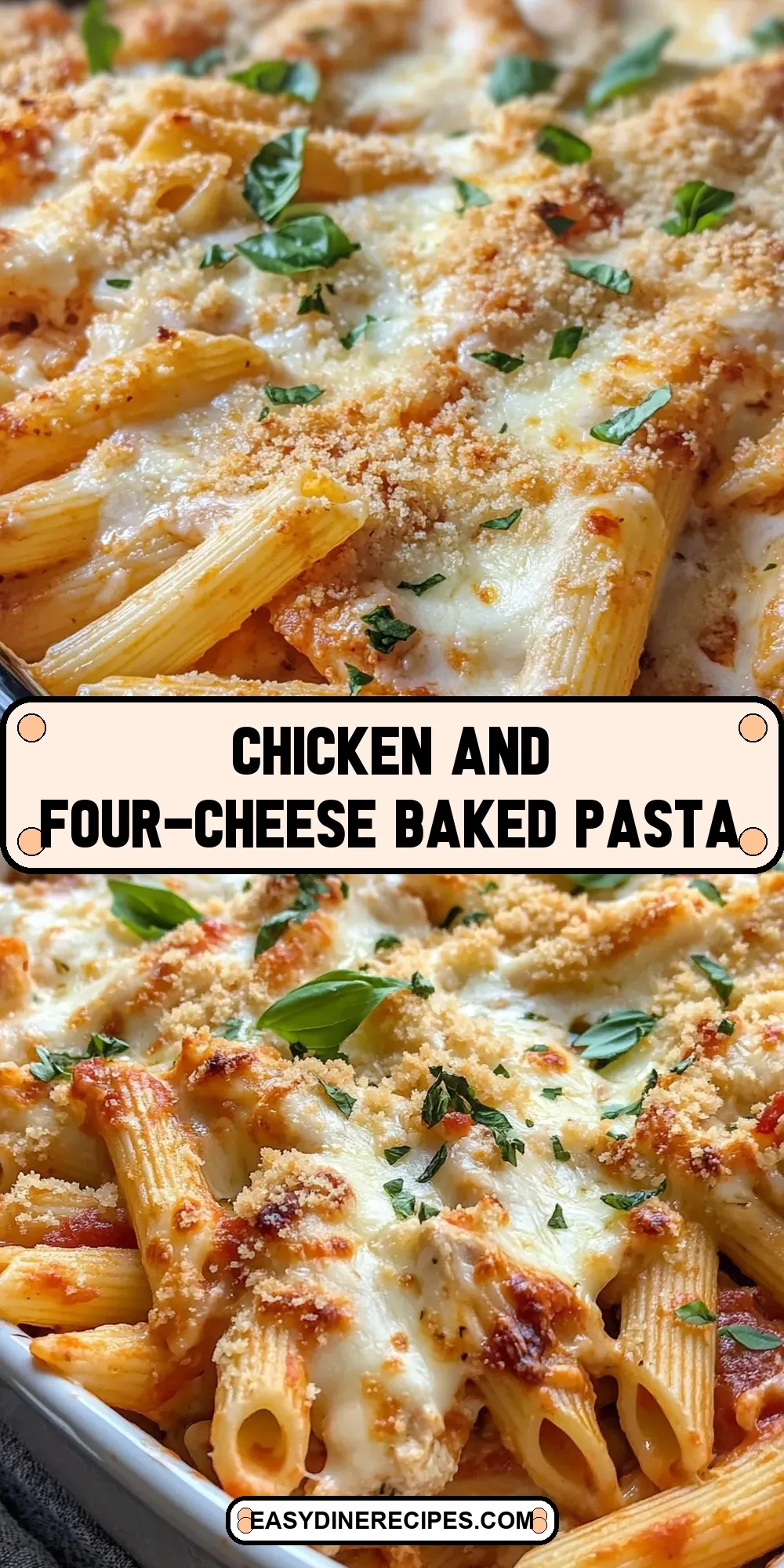 Chicken And Four-Cheese Baked Pasta (Easy & Delicious)