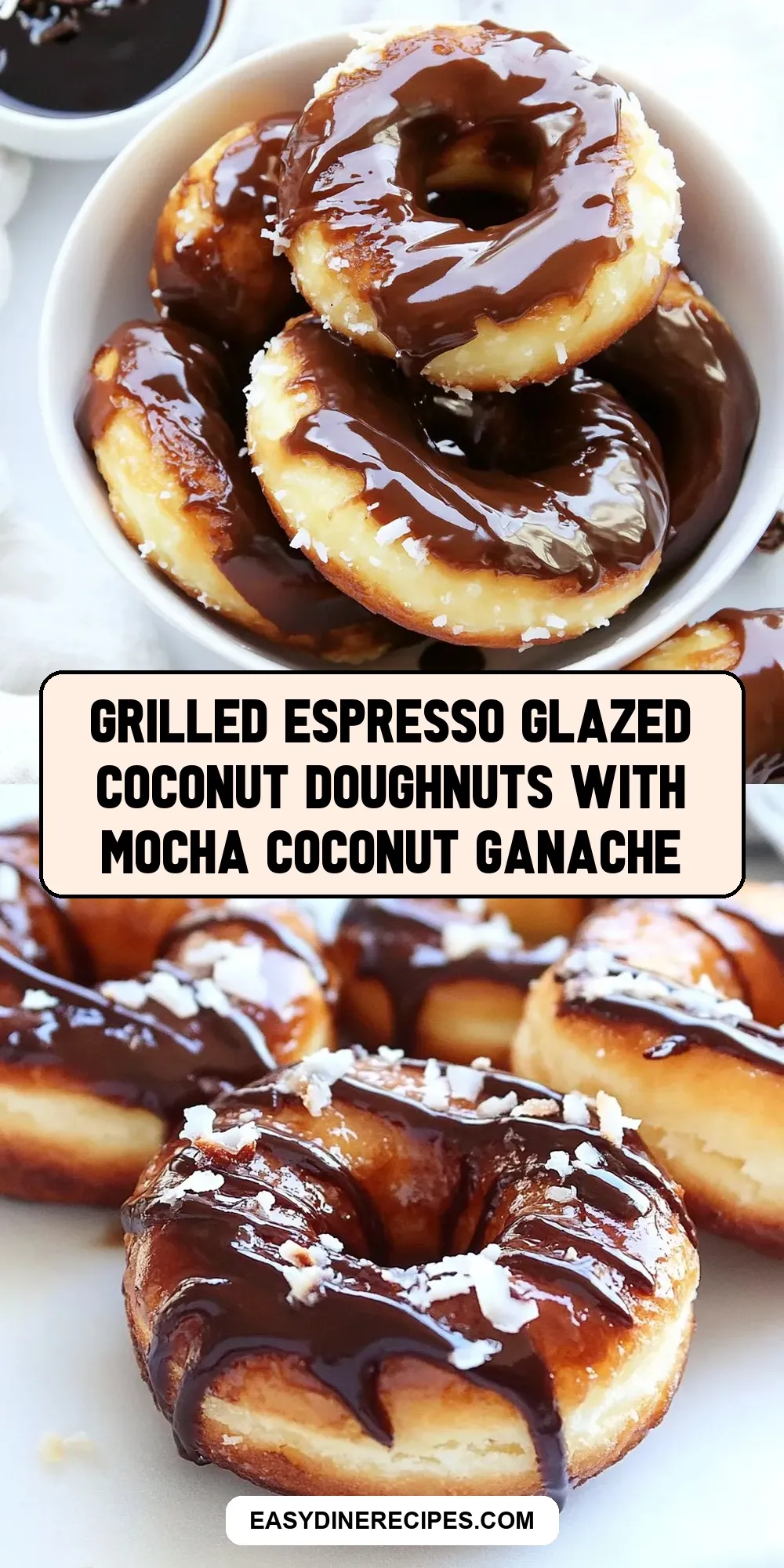 Tasty Grilled Espresso Glazed Coconut Doughnuts With Mocha Coconut Ganache