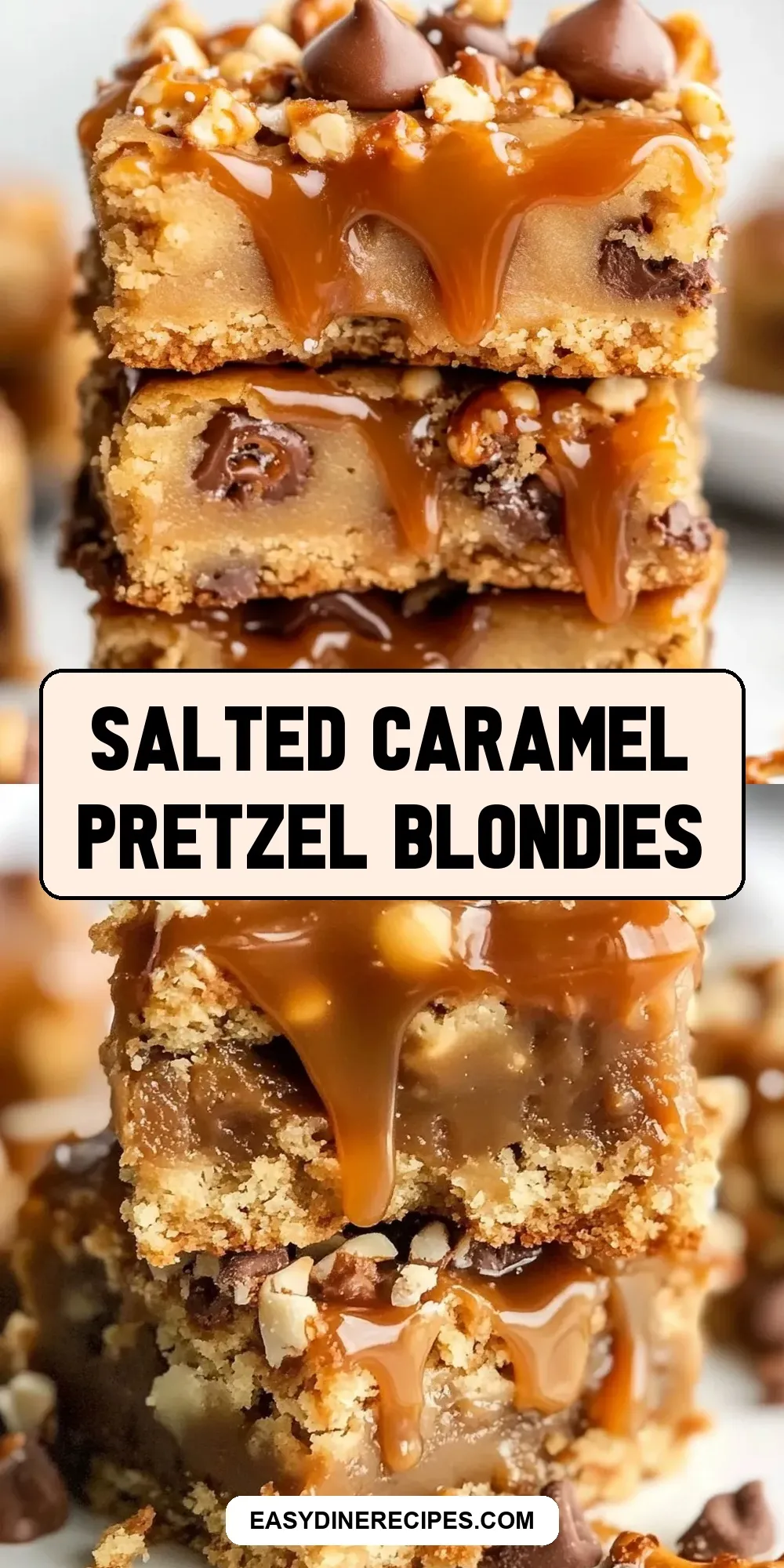 Salted Caramel Pretzel Blondies (Delicious & Delicious)