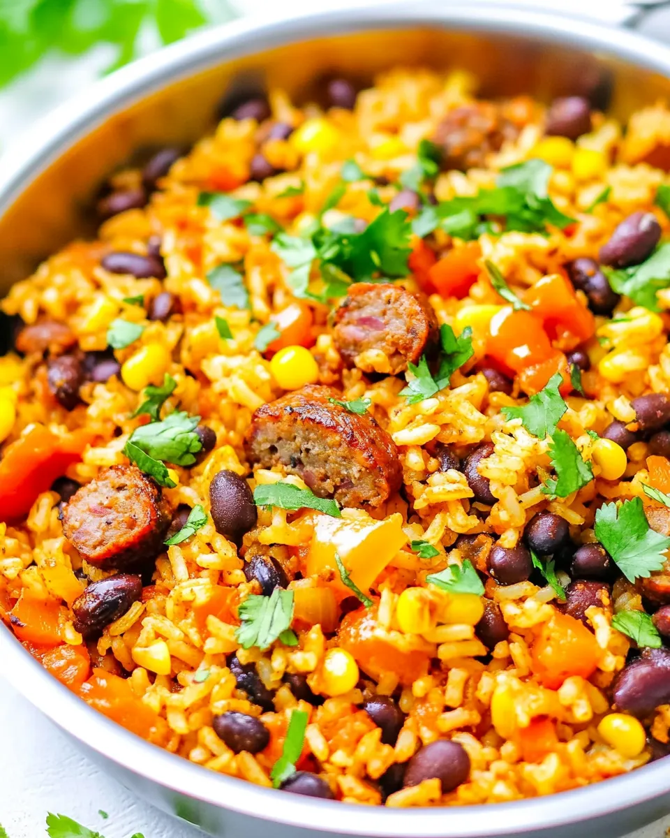 Delicious 15-Minute Mexican Sausage, Black Beans, and Rice Skillet image