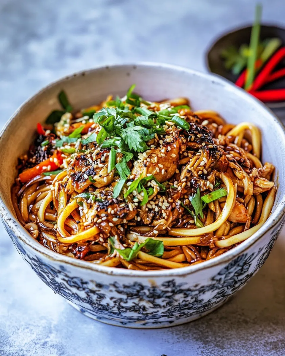 Tasty 20 Minute Honey Garlic Chicken Udon Noodles. picture