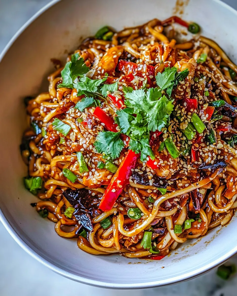 Amazing 20 Minute Honey Garlic Chicken Udon Noodles. photo