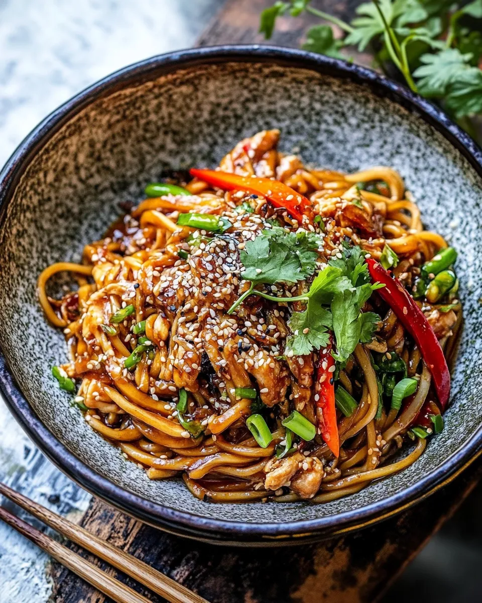 Healthy 20 Minute Honey Garlic Chicken Udon Noodles. shot