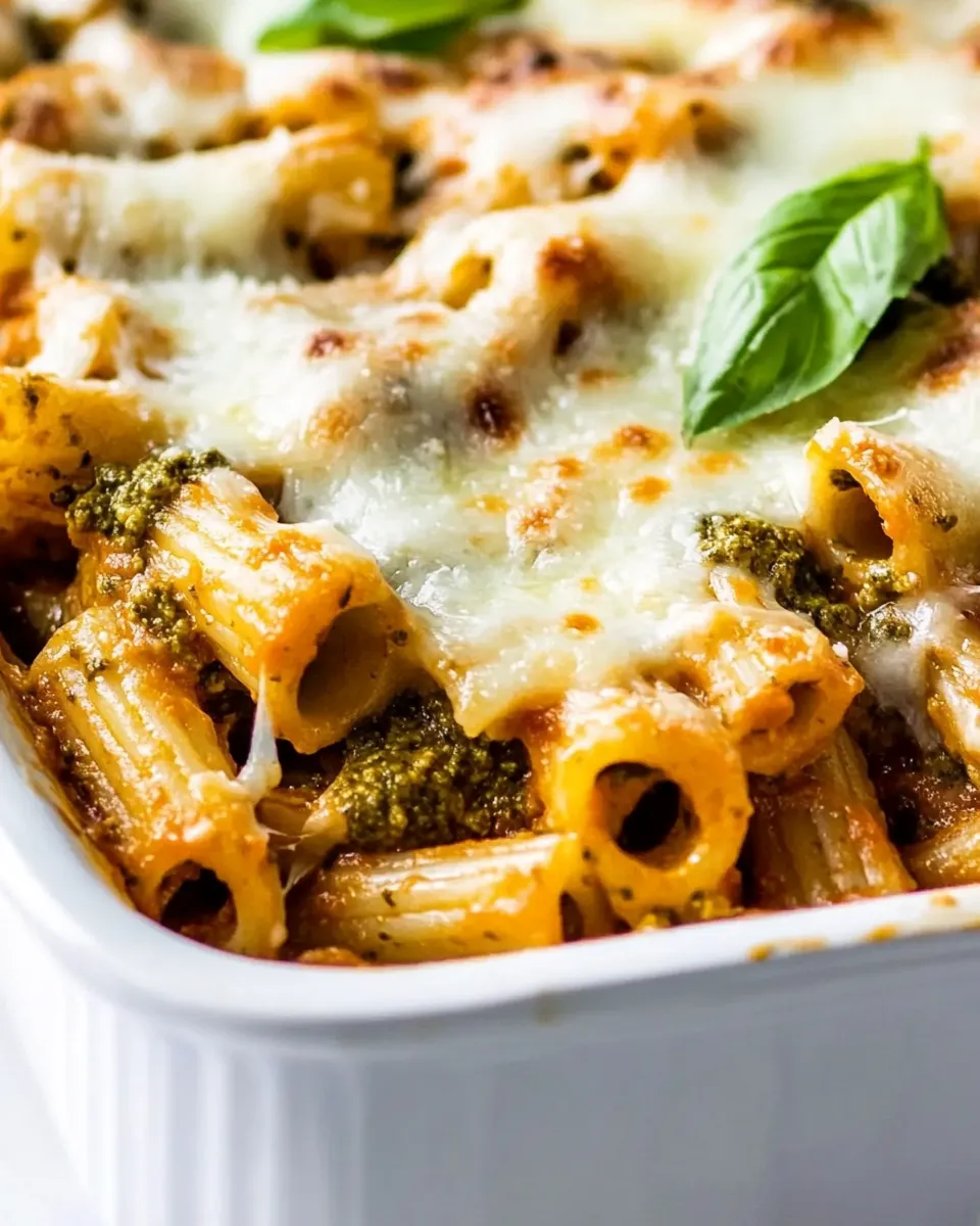 Quick 4 Ingredient Pesto Baked Rigatoni Recipe dish photo