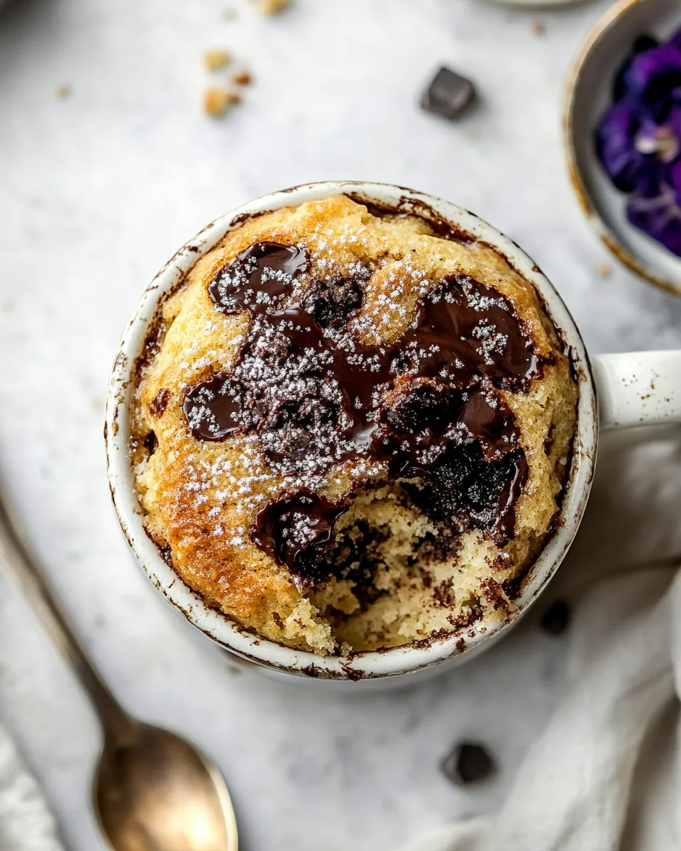Perfect 5 Minute Chocolate Chunk Banana Bread Mug Cake. recipe image