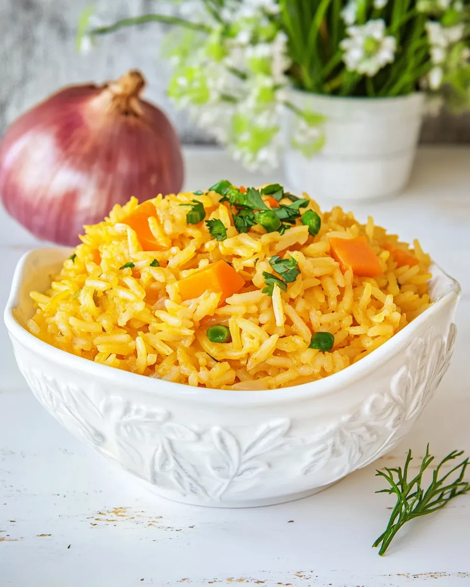 Delicious Arroz Amarillo Recipe (Dominican Yellow Rice w. Carrot & Onion) shot