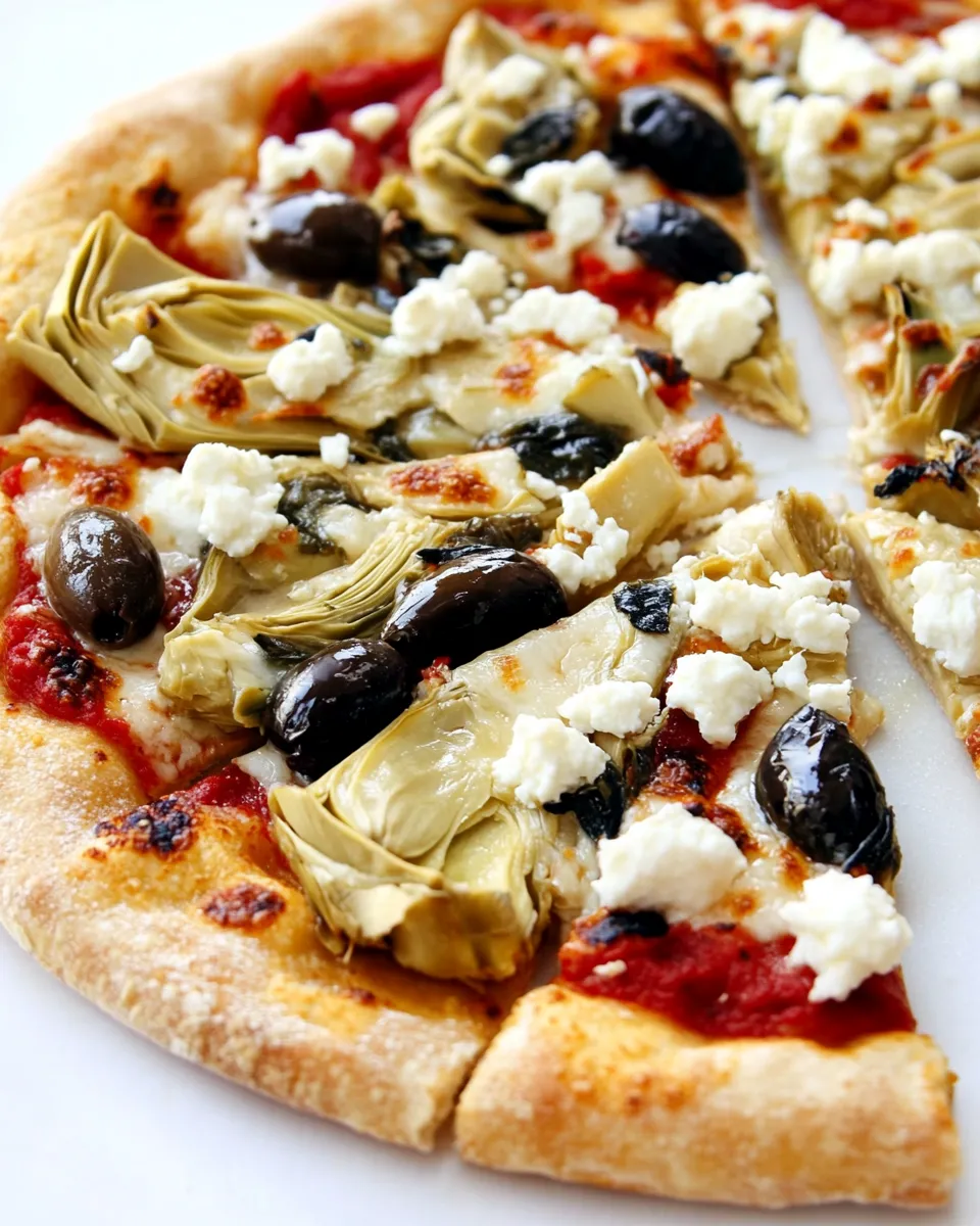 Homemade Artichoke Heart, Olive, and Goat Cheese Pizza photo