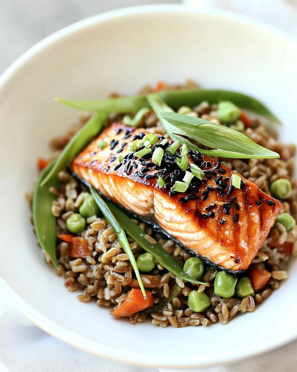 Savory Asian Farro Medley with Salmon shot