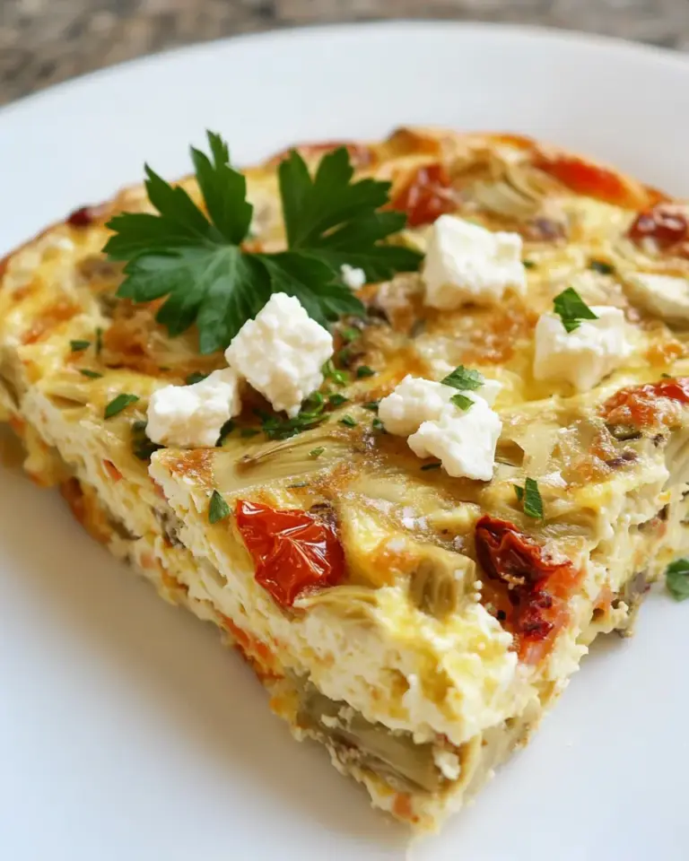 Homemade Baked Frittata with Artichokes, Sun Dried Tomatoes, and Feta Cheese photo