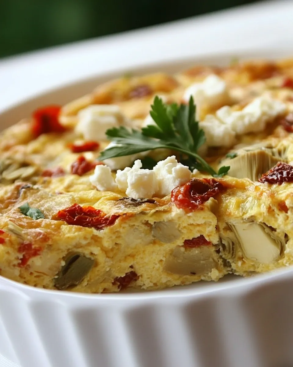 Classic Baked Frittata with Artichokes, Sun Dried Tomatoes, and Feta Cheese image