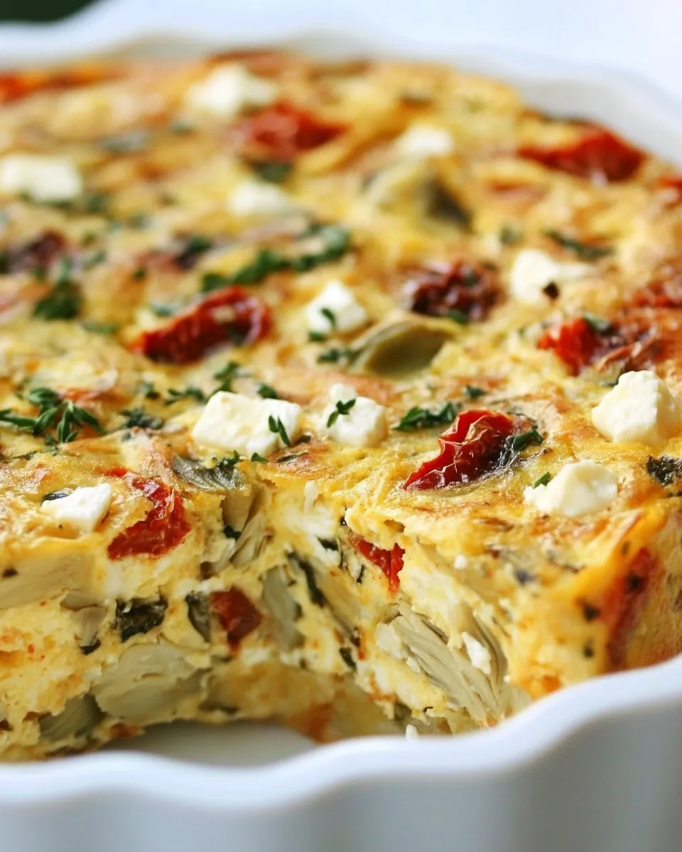 Easy Baked Frittata with Artichokes, Sun Dried Tomatoes, and Feta Cheese recipe photo
