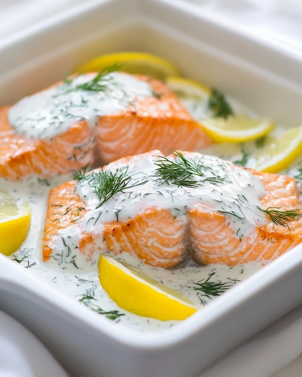Delicious Baked Lemon Salmon with Creamy Dill Sauce image