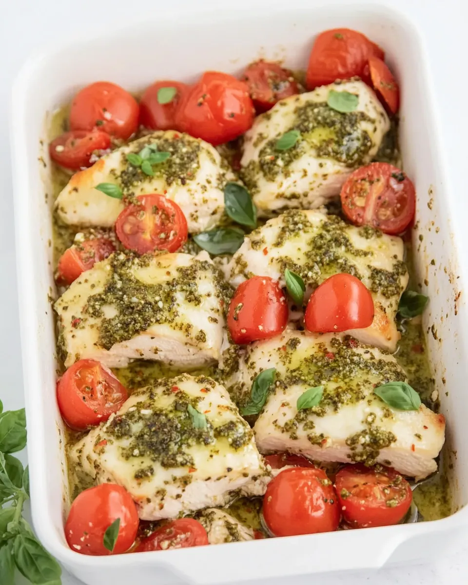 Quick Baked Pesto Chicken dish photo