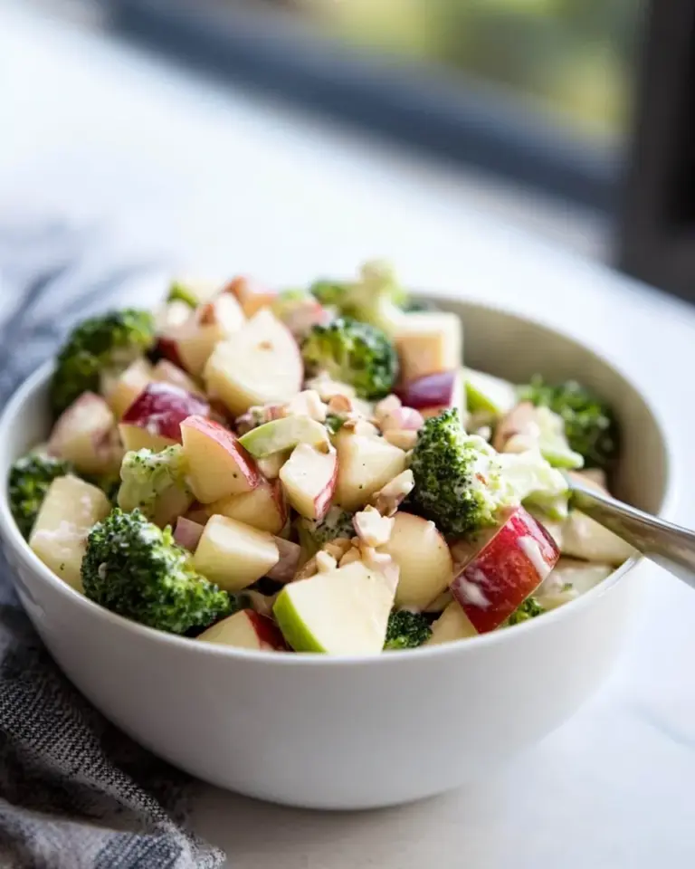 Homemade Broccoli Apple Salad with Creamy Lemon-Tahini Dressing photo