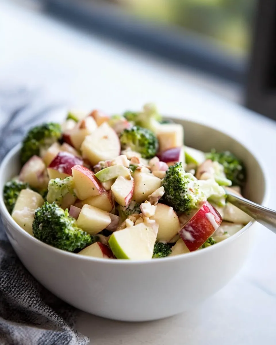 Homemade Broccoli Apple Salad with Creamy Lemon-Tahini Dressing photo