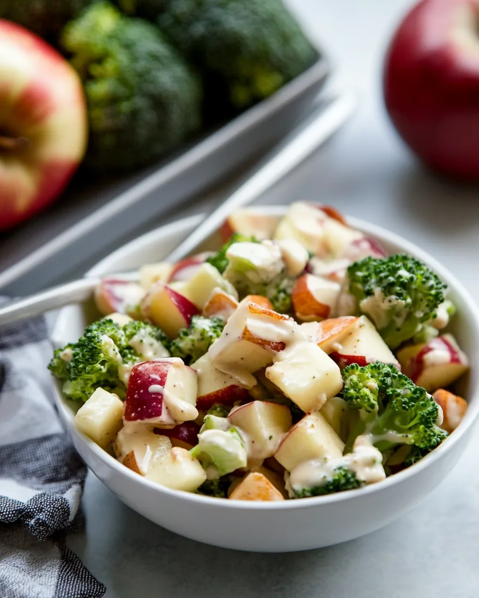 Delicious Broccoli Apple Salad with Creamy Lemon-Tahini Dressing shot