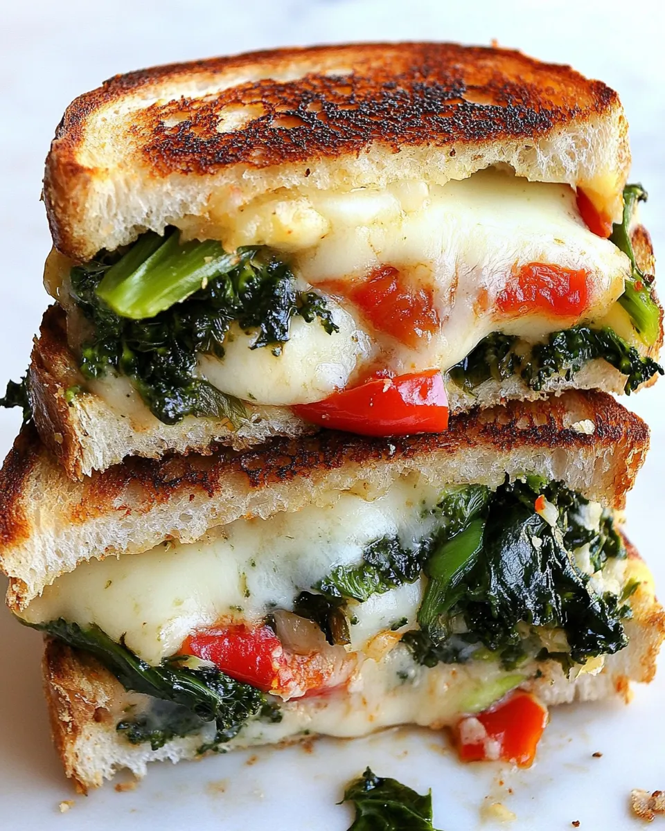 Homemade Broccoli Rabe, Roasted Red Pepper, and Provolone Grilled Cheese photo