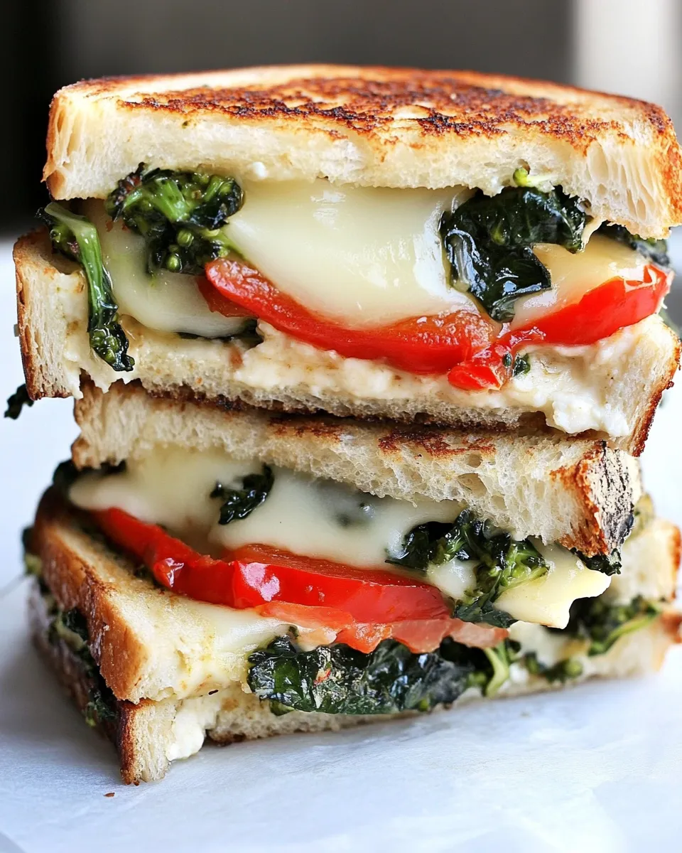Classic Broccoli Rabe, Roasted Red Pepper, and Provolone Grilled Cheese image