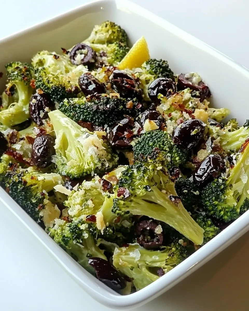 Delicious Broccoli with Black Olives, Garlic and Lemon shot
