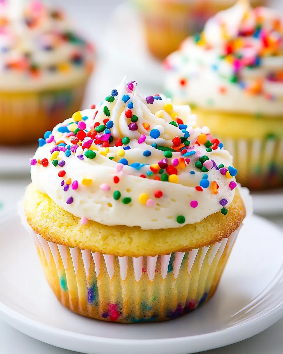 Easy Brown Butter Funfetti Cupcakes food shot