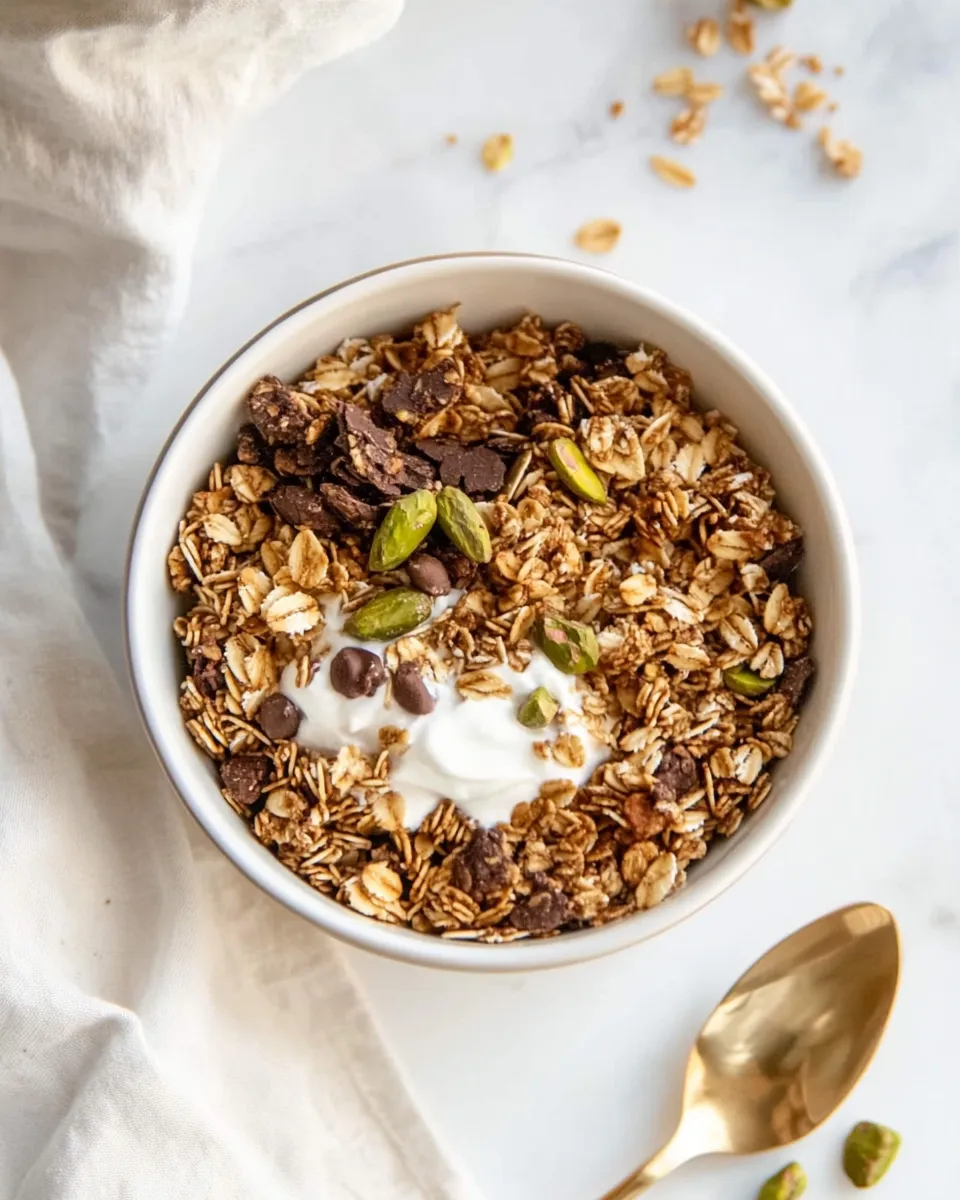 Healthy Brown Butter Pistachio Cookie Granola. food shot