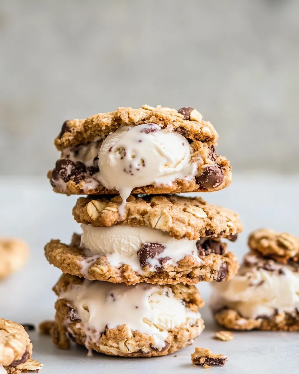 Quick Brown Sugar Oatmeal Cookie, Cookie Dough Ice Cream Sandwiches. shot