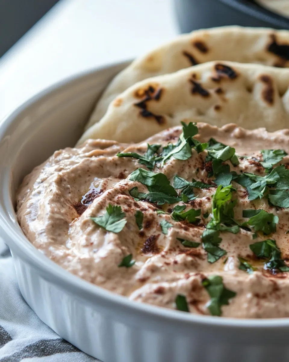 Delicious Butter Chicken Dip with Gluten-Free Naan Bread food shot
