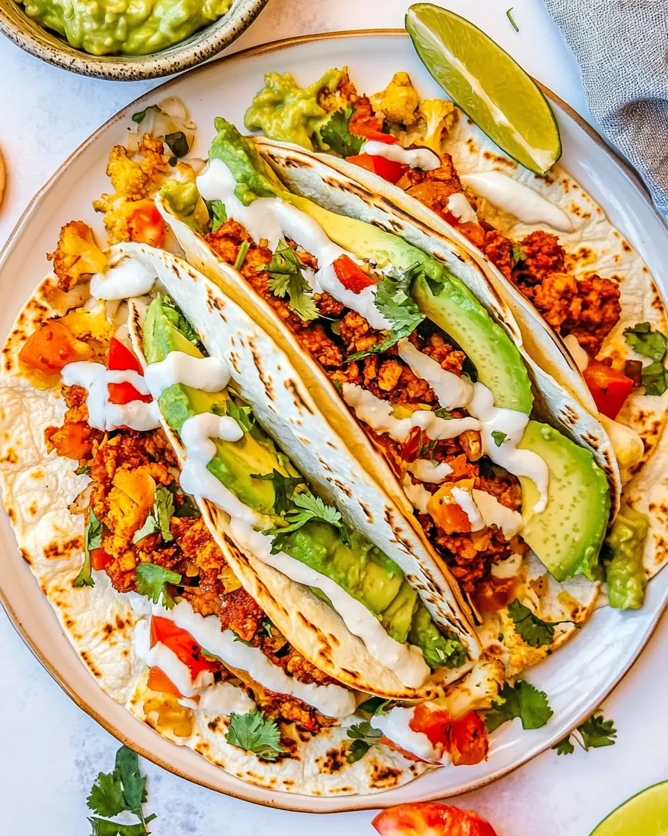 Quick Cauliflower Tinga Tacos with Avocado Crema recipe photo