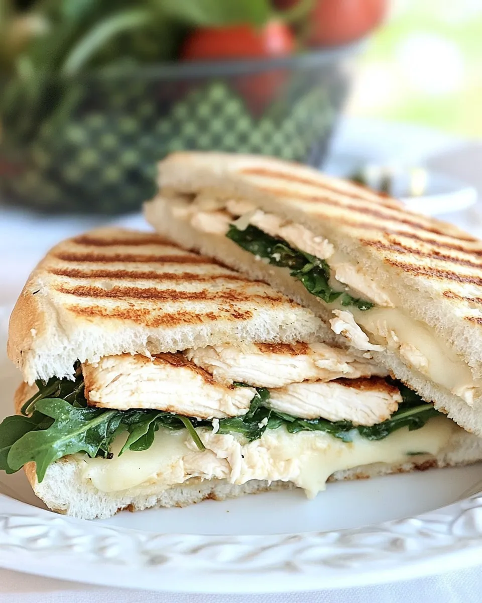 Delicious Chicken Arugula Provolone Panini with Chipotle shot