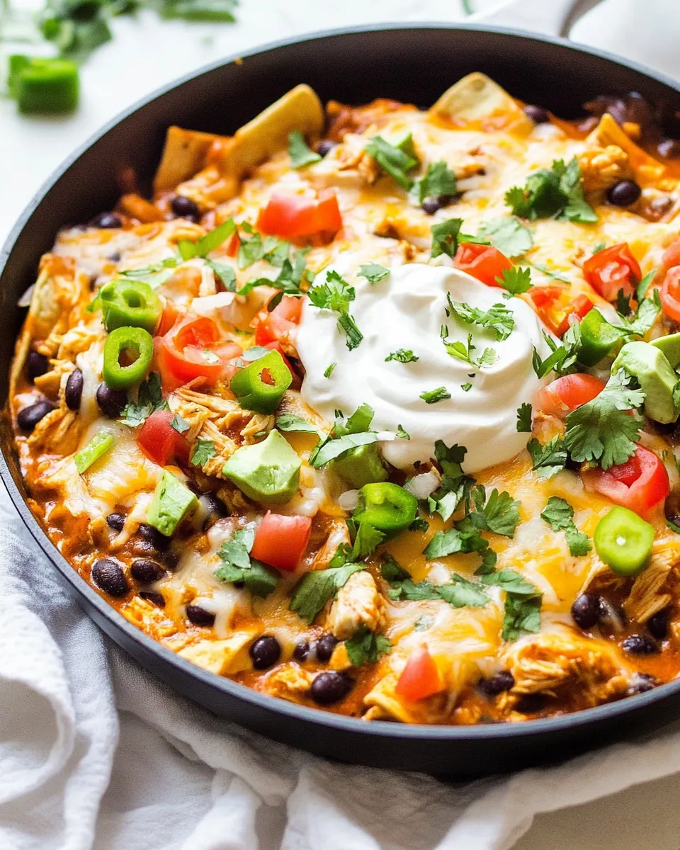 Savory Chicken Black Bean Enchilada Skillet shot