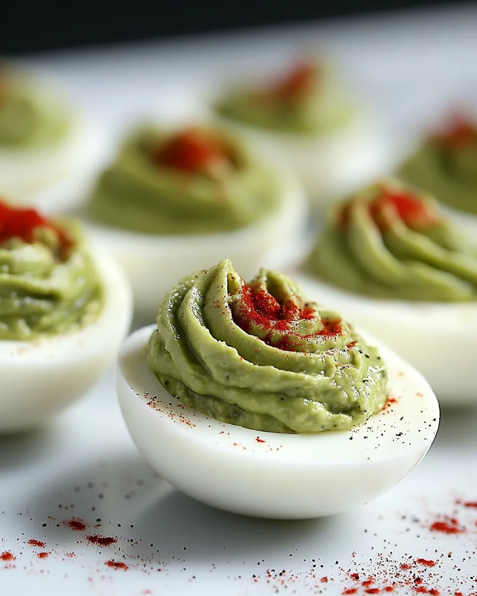Delicious Chipotle Guacamole Deviled Eggs shot