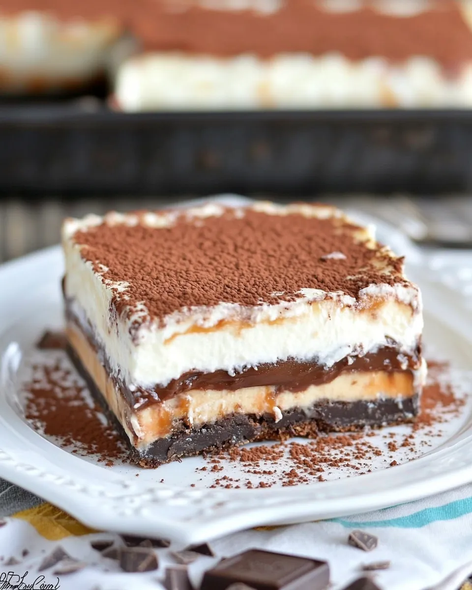 Homemade Chocolate Caramel Layered Dessert photo