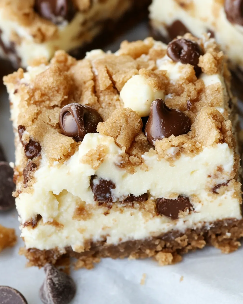 Delicious Chocolate Chip Cookie Dough Cheesecake Bar recipe image