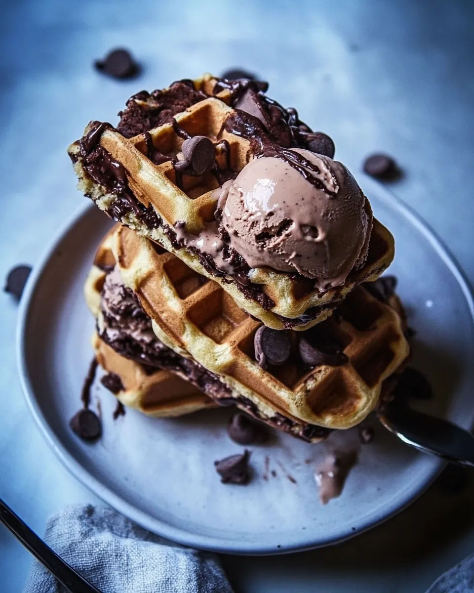 Best Chocolate Chip Cookie Dough Stuffed Waffle and Chocolate Ice Cream Sandwiches. photo