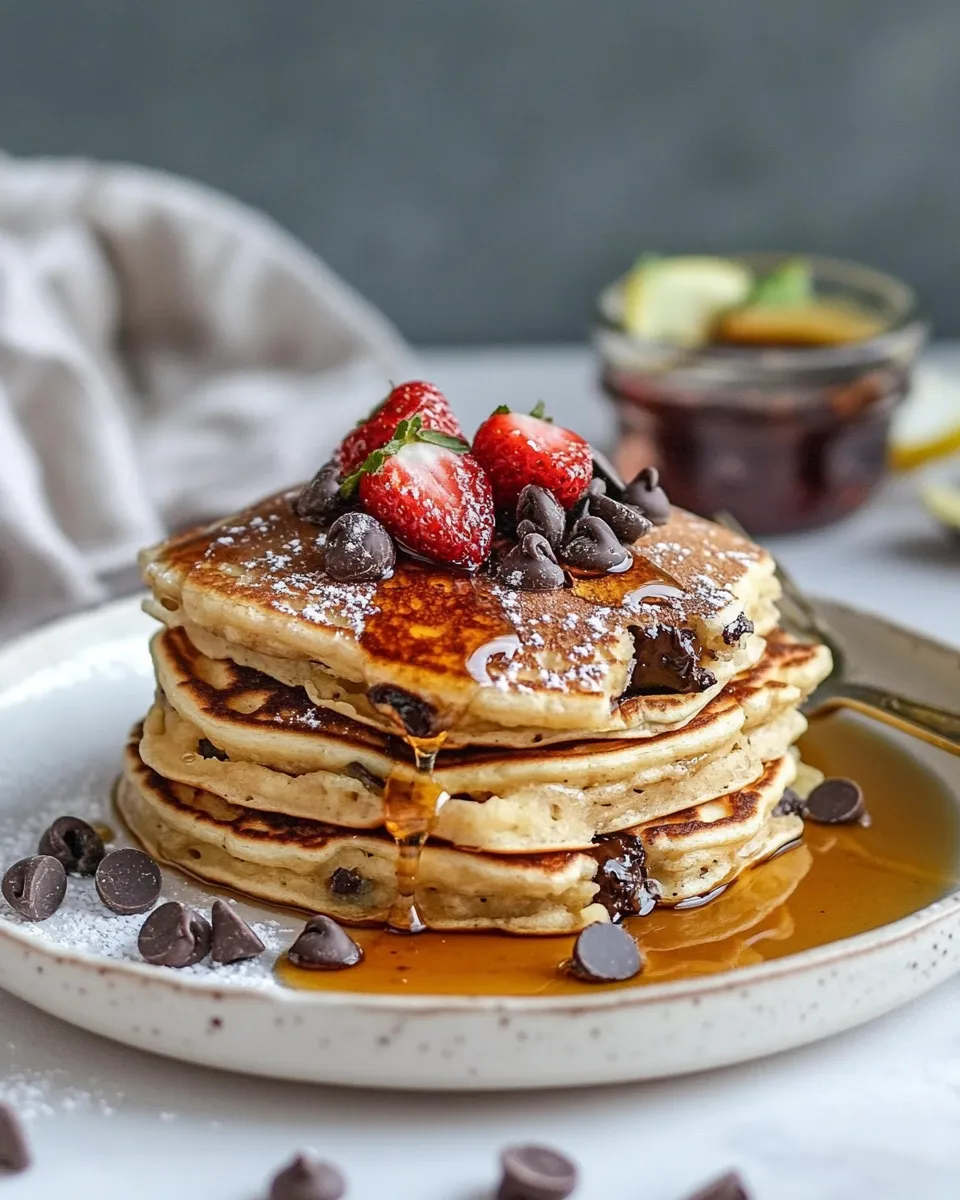 Delicious Chocolate Chip Lemon Baklava Pancakes with Salted Vanilla Honey Syrup. recipe photo