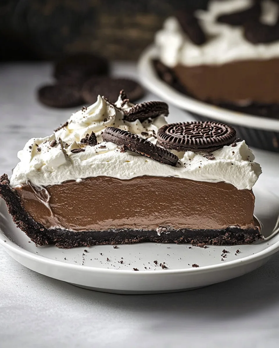 Delicious Chocolate Cream Pie (Oreo Pie Crust) shot