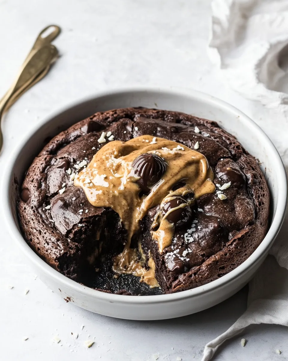 Healthy Chocolate Peanut Butter Skillet Brownie. shot