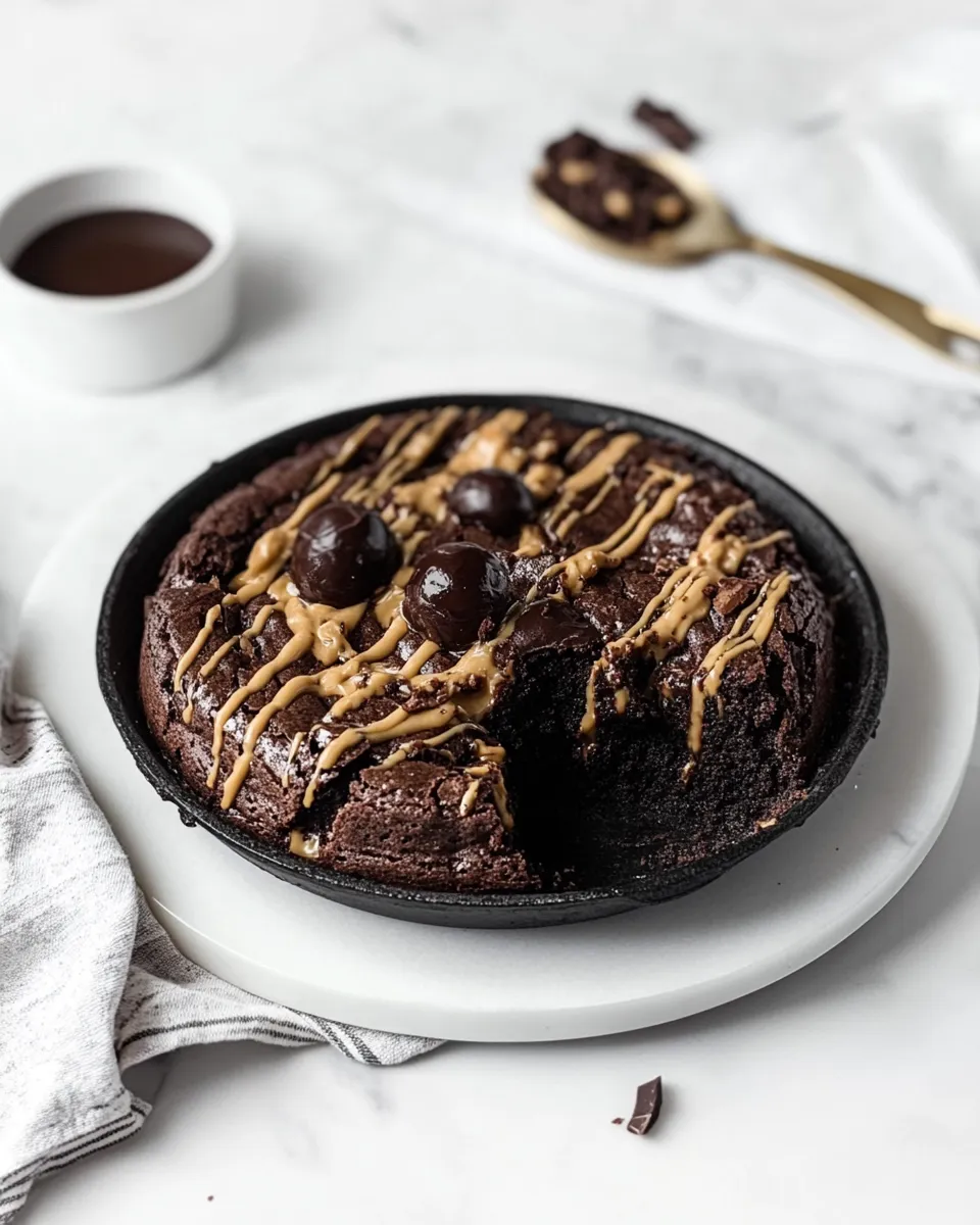 Simple Chocolate Peanut Butter Skillet Brownie. dish image