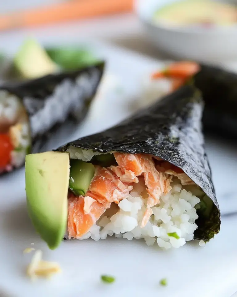 Homemade Cooked Salmon Hand Rolls photo