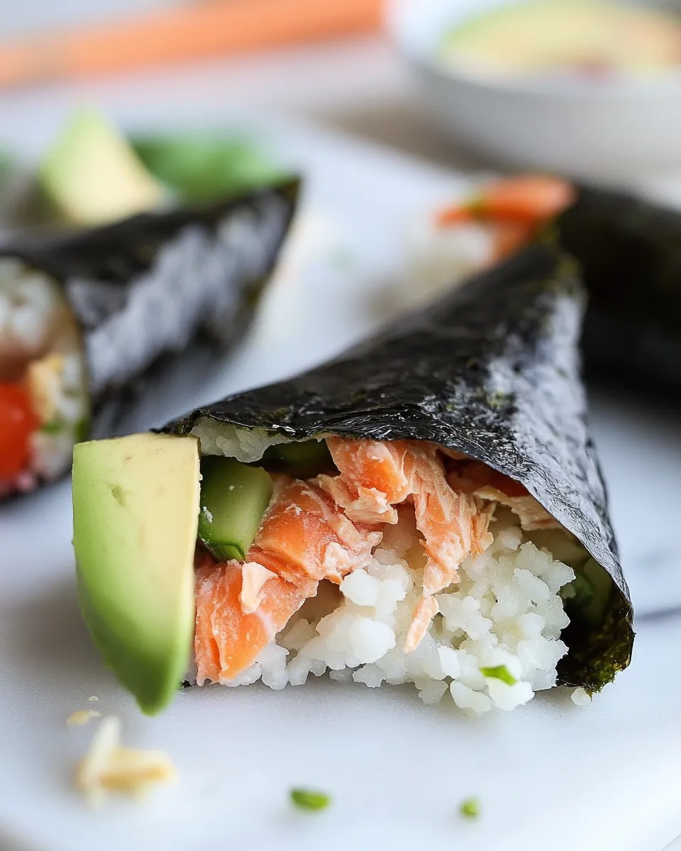 Homemade Cooked Salmon Hand Rolls photo