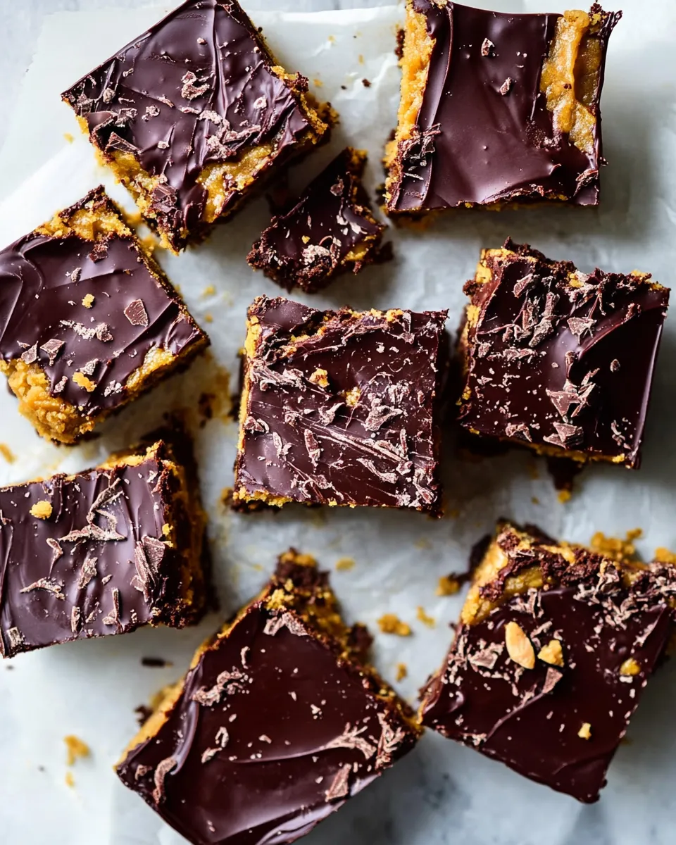 Quick Cookie Dough Chocolate Peanut Butter Bars. recipe image