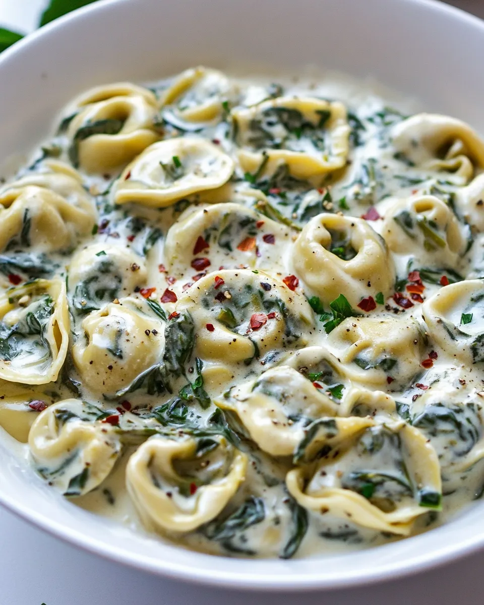 Delicious Creamy Spinach Artichoke Tortellini shot