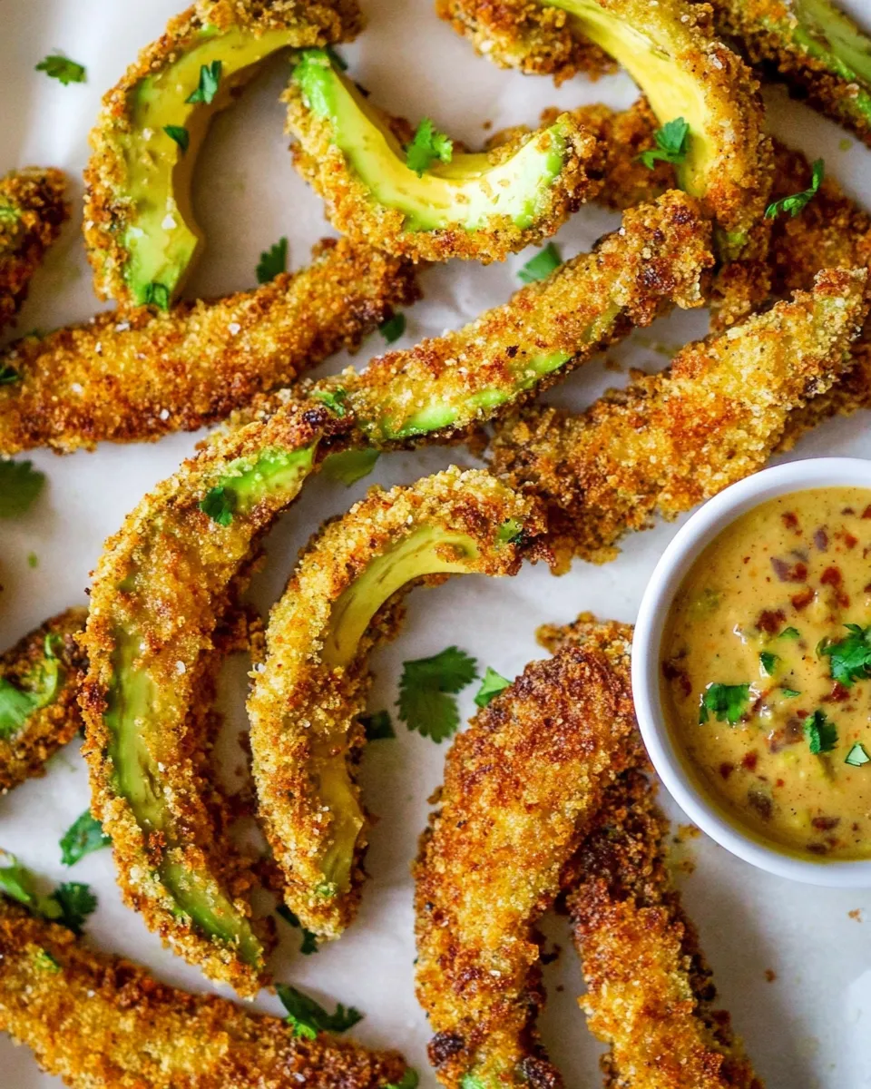 Tasty Crispy Baked Avocado Fries & Chipotle Dipping Sauce shot