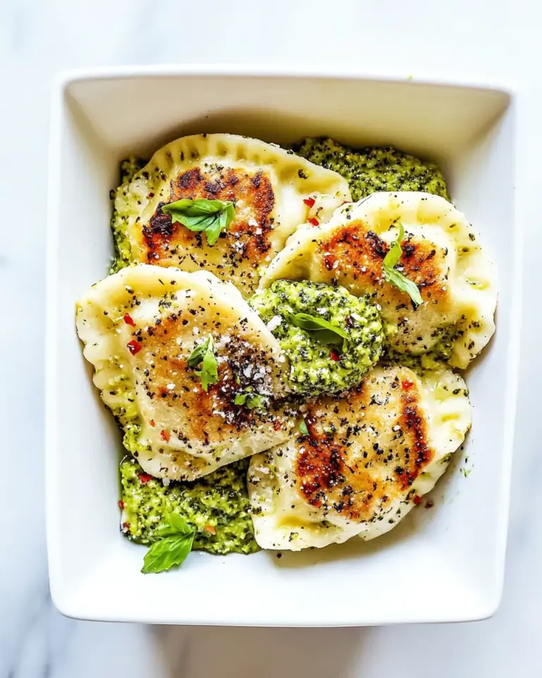 Easy Crispy Baked Pierogies with Broccoli Pesto photo